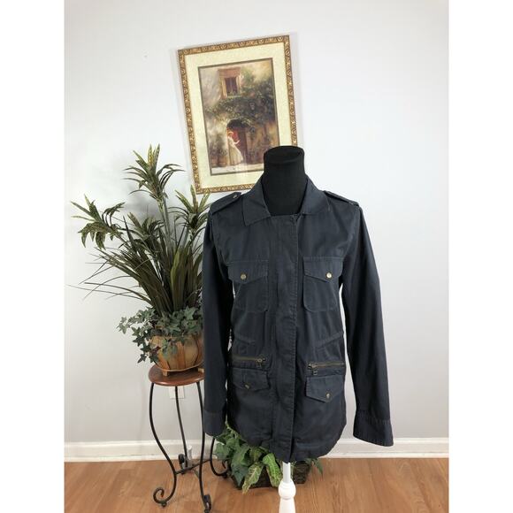 Lily Aldridge Jacket Coat Women’s 6 Blue Full Zipper Front Long Sleeve Military - Picture 2 of 13